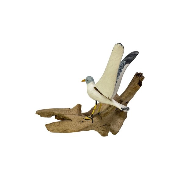 Hand Carved & Painted Bird on Birch Wooden Branch Structure Wing Needs Attention - Picture 5 of 6